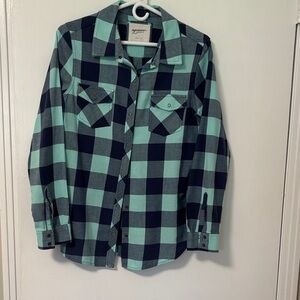 Arizona Jean Company Mint Green & Black Plaid Button-Down Shirt